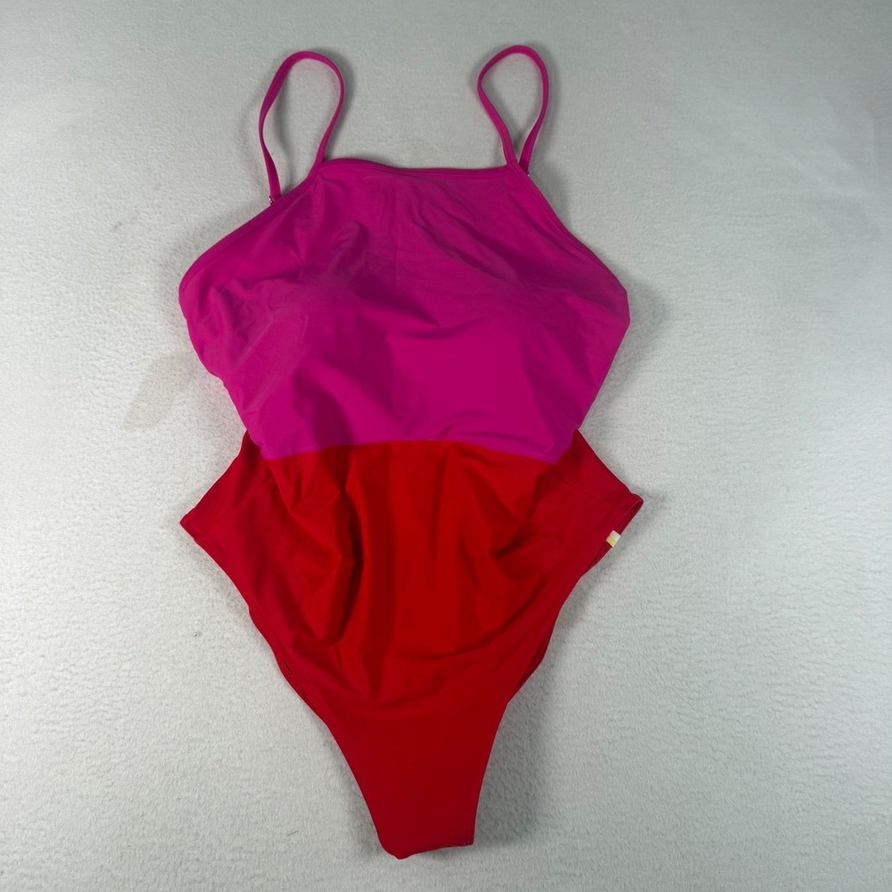 Summersalt The Marina One Piece Swimsuit Womens 10 Pink Red Colorblock High Neck
